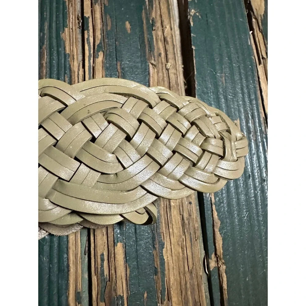 Talbots Womens Olive Green Braided Leather Belt Size‎ M Brass Buckle Wide Woven